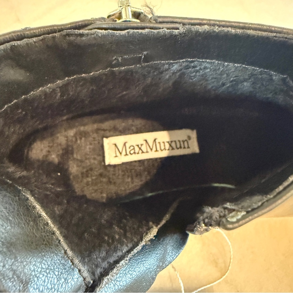 NWT MaxMuxun Black Faux Leather Ankle Boots Side Zip Quilted Size 6 - Picture 10 of 12